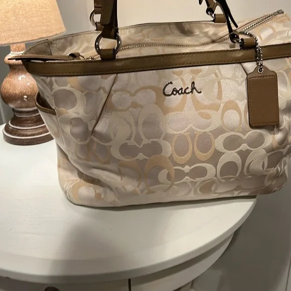 COACH Gallery Gold Lurex Signature East West Tote. - Picture 2 of 7